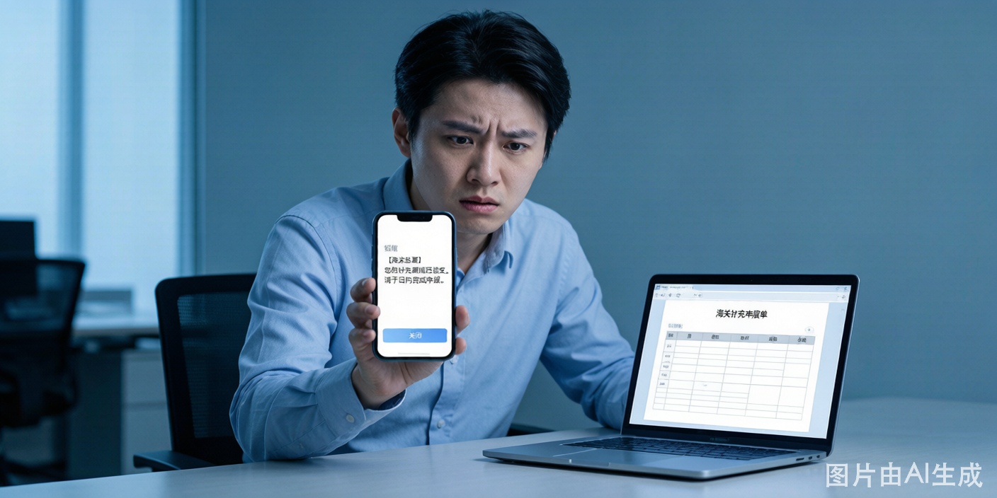 客户收到海关补充申报短信，在电脑前操作补申报